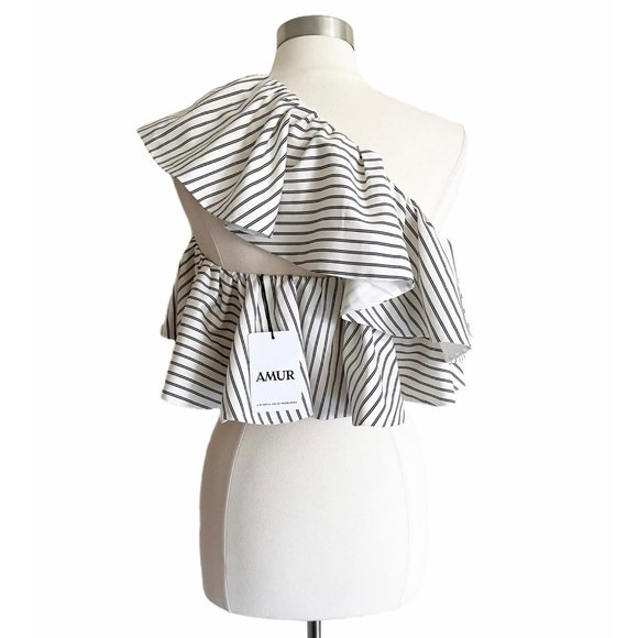 AMUR Jessica Off White Single Shoulder Top Sz M - Picture 4 of 11